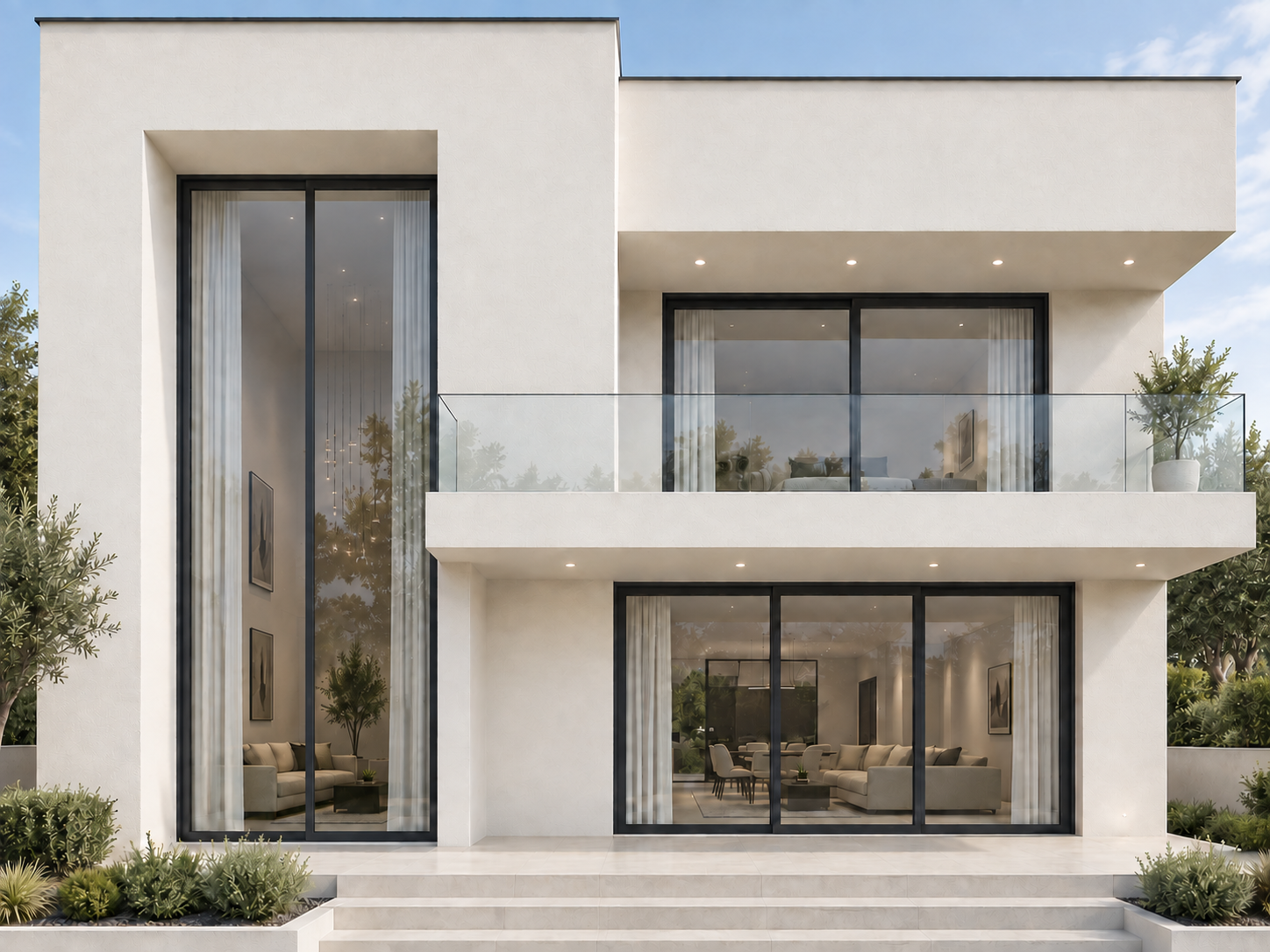 House design reference with two full-height left glass panels and no horizontal division